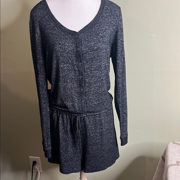 Aerie Cozy Charcoal Gray Long Sleeve Romper - Picture 1 of 14